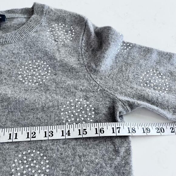 Bloomingdales 100% Cashmere Sweater Gray 3/4 Sleeve Round Neck Rhinestone - Picture 5 of 5
